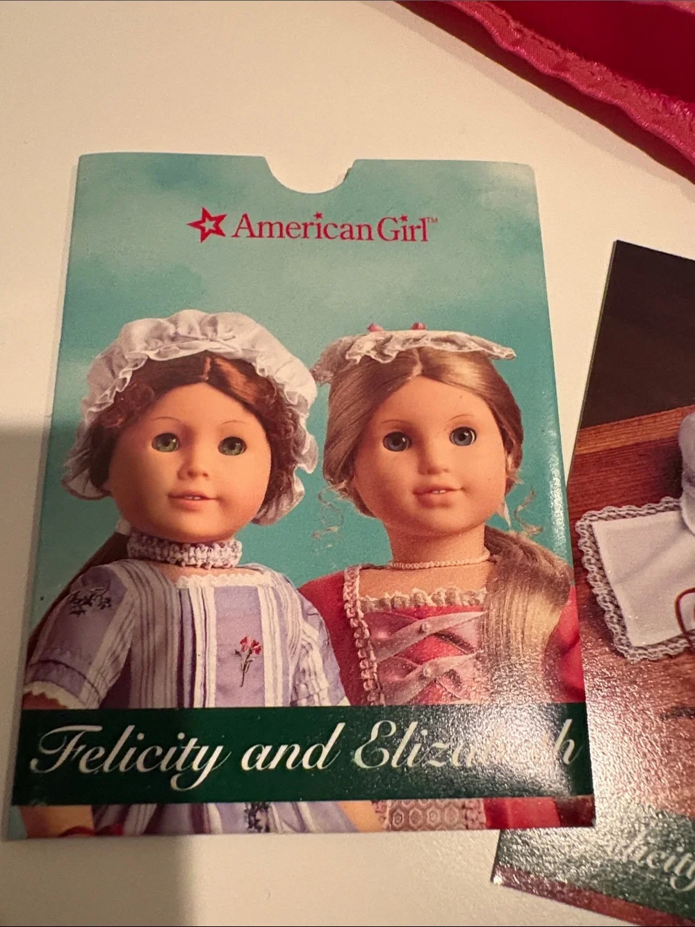 American Girl 4 Elizabeth & Felicity Dress Necklace  Pinner Cap Bag Hankie Coin